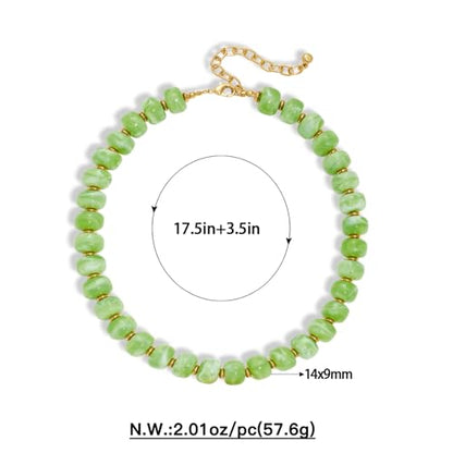 Chunky Colorful Choker Necklace for Women - Summer Beach Round Resin Beads Necklace, Trendy Statement Summer Beach Jewelry Birthday Gifts for Vacation Holiday - color: 14mm Light Green Beads