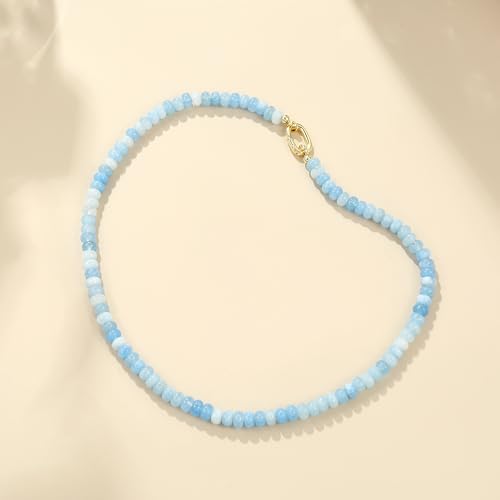 CONRAN KREMIX Colorful Stone Beaded Necklace for Women,Natural Gemstone Bead Choker Necklaces Boho Summer Beach Layering Necklace Jewelry Gift for Women - color: Azure