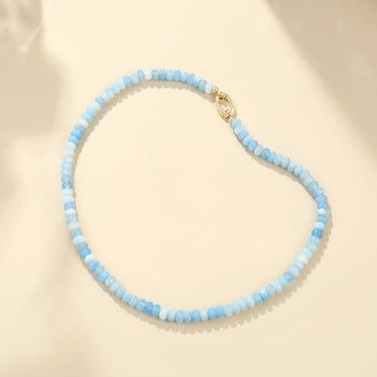 CONRAN KREMIX Colorful Stone Beaded Necklace for Women,Natural Gemstone Bead Choker Necklaces Boho Summer Beach Layering Necklace Jewelry Gift for Women - color: Azure