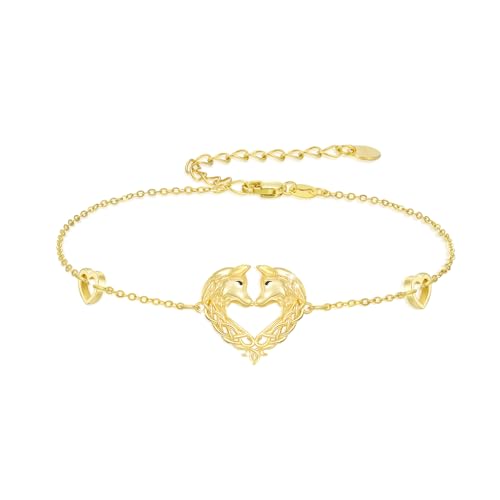Animal Bracelet for Women 925 Sterling Silver Celtic Dragon/Horse/Wolf Bracelet Adjustable Bracelet Cute Animal Jewelry Gift for Women - style: Wolf Bracelet - Gold