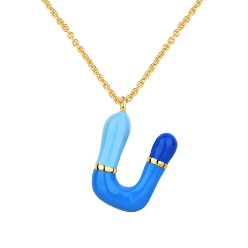 Kainier Bubble Letter Initial Necklace for Women, Colorful Balloon Alphabet Name Pendant Dainty Cute 14K Gold Plated Necklaces Jewelry Gifts… - color: Colourful, style: U