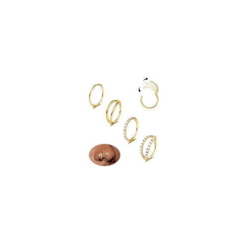 Dochais 4PCS 18G Nose Rings Hoops, Surgical Steel Earrings Tragus Septum Piercing CZ Clicker Ring, Hinged Segment Conch Lip Cartilage Double Hoops 8mm 10mm for Women Men - color: Gold, size: 20G(0.8mm),8mm