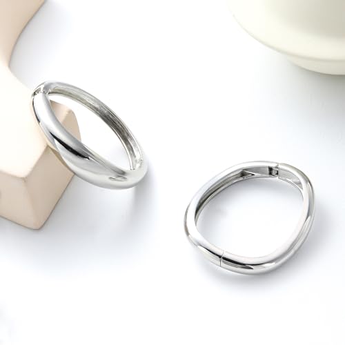 2pcs Gold Bangle Bracelets for Women, Trendy Hinged Cuff Open Wide Chunky Gold Bracelet Stack Arm Cuff Jewelry for Women - color: A-Silver Bangle