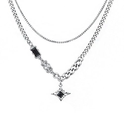 Gothic Cross Star Necklace For Men Women Silver Stainless Steel Cuban Link Paperclip Figaro Bead Chain Punk Kpop Y2k Goth Irregular Layered Cross Pendant Necklace Non Tarnish Jewelry Gift - color: Silve--Star Layered Necklace