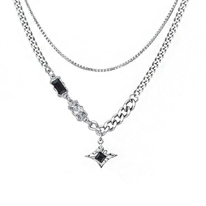 Gothic Cross Star Necklace For Men Women Silver Stainless Steel Cuban Link Paperclip Figaro Bead Chain Punk Kpop Y2k Goth Irregular Layered Cross Pendant Necklace Non Tarnish Jewelry Gift - color: Silve--Star Layered Necklace