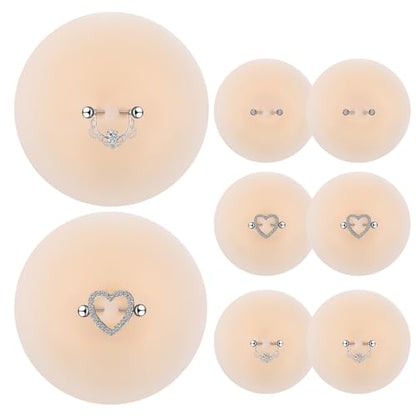 Tondiamo 3 Pairs Silicone Nipple Covers with Piercing Diamond Adhesive Reusable Fake Nipple for Women With Piercing