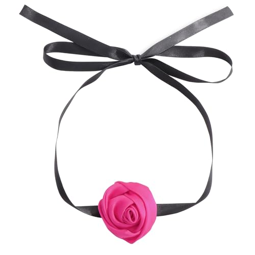 Firstmeet Floral Rose Necklace Handmade Flower Satin Ribbon Choker Necklace for Women - color: Rosered