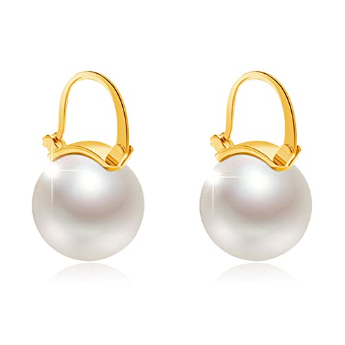 Pearl Earrings for Women 14K Gold Plated Hypoallergenic Pearl Earrings 5A Cubic Zirconia Dangle Earrings Elegant Jewelry - color: yellow