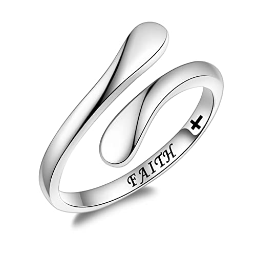 Fookduoduo 925 Sterling Silver Ring Inspirational Jewelry adjustable Wrap Open Rings for Women - style: Faith Cross