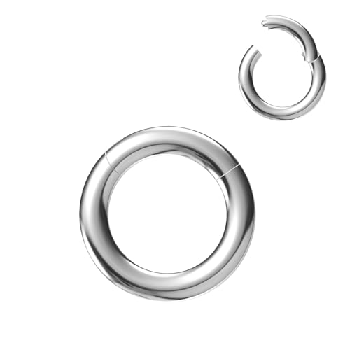 4G/6G/8G/10G/12G/14G/16G/18G/20G Hypoallergenic Nose Hoop Rings Steel Hinged Clicker Segment Gold/Rose Gold/Black/Pink Color - style: 1pc: 10g×14mm Silver-tone