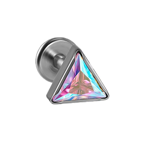 16G Triangle Cubic Zirconia Cartilage Stud Earrings for Women Men G23 Titanium Conch Helix Tragus Studs Earrings Lip Studs Rings Labret Monroe Medusa Piercing Jewelry - color: AB Color