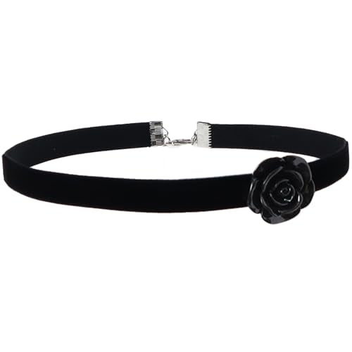 Handcrafted Velvet Choker Necklace with Exquisite Camellia Pendant Fashion Jewelry for Women - color: BLACK03B