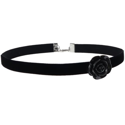 Handcrafted Velvet Choker Necklace with Exquisite Camellia Pendant Fashion Jewelry for Women - color: BLACK03B