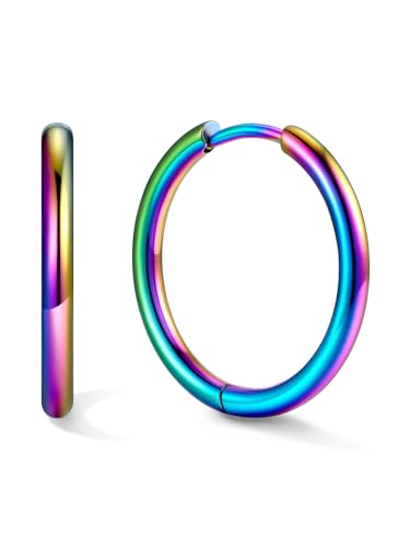 Small Hoop Earrings for Women 7-16mm Stainless Steel Huggie Earrings Lightweight - color: d. Colorful A, size: Diameter 16mm
