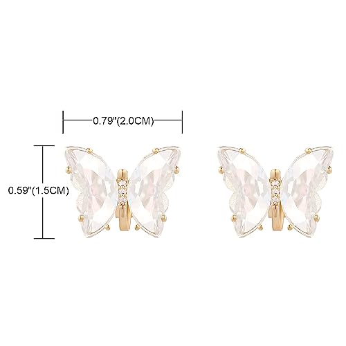 YOQUCOL Butterfly Shape Crystal Clip On Earrings Non Pierced Golden Stud for Women - color: Transparent