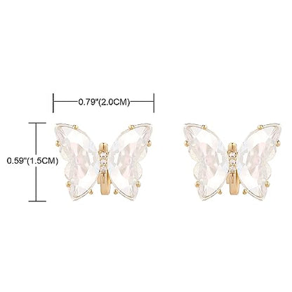 YOQUCOL Butterfly Shape Crystal Clip On Earrings Non Pierced Golden Stud for Women - color: Transparent