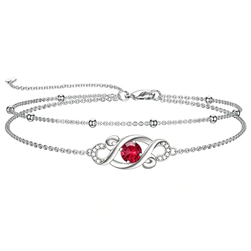 Dorunmo Birthstone Infinity Love Bracelet for Women 925 Sterling Silver Sparkling Gemstone Double Layered Adjustable Bracelets Birthday Jewelry Gifts for Mom Women - color: 07-Jul-Ruby