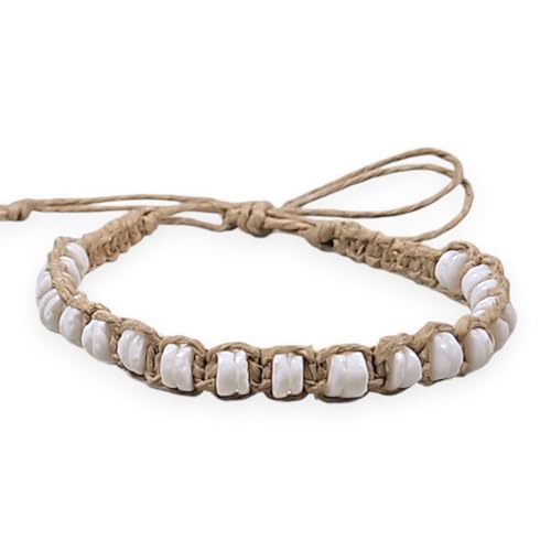 BlueRica Hemp Anklet with Puka Shell Beads - style: White