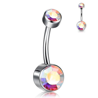 Titanium Floating Belly Button Rings 14G, ASTM F136 Implant-Grade Curved Barbell, Internal Thread with 6mm Teardrop Gems, Sparkle Navel Piercing Jewelry, 10mm/12mm Length - color: Silver-AB, size: 1/2"(12mm)