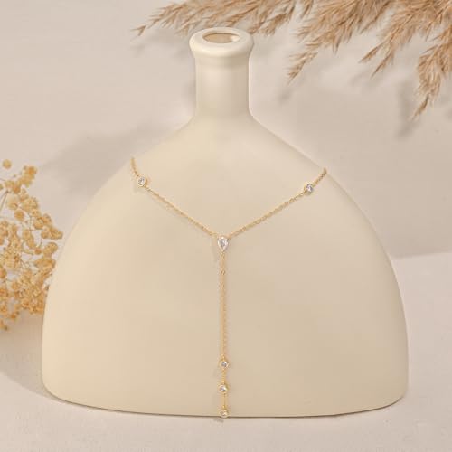 Long Necklaces for Women, Dainty Gold Drop Necklace 14k Gold Plated Y Shaped Lariat Necklace Simple Gold Necklaces for Women Trendy Chunky Long Necklace Formal Wedding Prom Necklace Jewelry - color: necklace-4-Gold