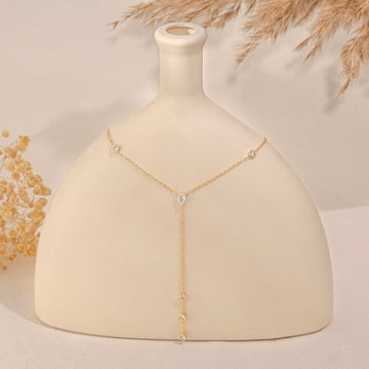 Long Necklaces for Women, Dainty Gold Drop Necklace 14k Gold Plated Y Shaped Lariat Necklace Simple Gold Necklaces for Women Trendy Chunky Long Necklace Formal Wedding Prom Necklace Jewelry - color: necklace-4-Gold