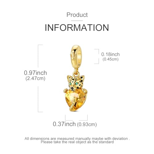 Hapour 925 Sterling Silver Charms for Bracelet Necklace Dangle Pendant Bead | Whale Shark Charm, Glow in the Dark, Matryoshka Russian Doll Baking European Jewelry Charm, 14k Gold Plated - style: Golden Leopard Holding a Heart