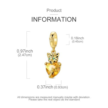 Hapour 925 Sterling Silver Charms for Bracelet Necklace Dangle Pendant Bead | Whale Shark Charm, Glow in the Dark, Matryoshka Russian Doll Baking European Jewelry Charm, 14k Gold Plated - style: Golden Leopard Holding a Heart