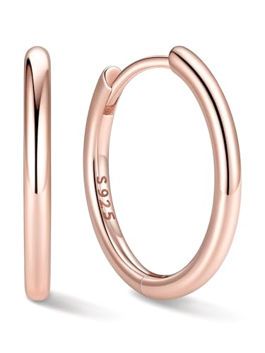 ChicSilver 925 Sterling Silver Hoop Earrings for Women Silver Huggie Hoops | Hypoallergenic 925 sterling silver hoops in 8/10/12/14/16/18/20MM, available in Gold/Silver/Rose Gold/Black. - color: Rose Gold, size: 14mm