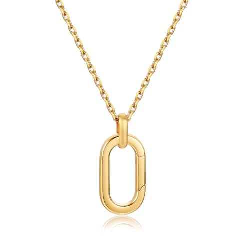 SAMYA Stainless Steel Necklace for Women | Minimalist Oval Clasp Necklace and Paperclip Chain Necklace, Modern Gold Silver Tone Necklace - color: Gold