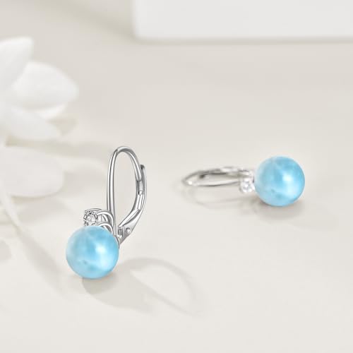 TIGER RIDER Pearl Earrings 925 Sterling Silver Leverback Hypoallergenic Drop Earring Jewelry for Women Birthday Gifts - style: Larimar