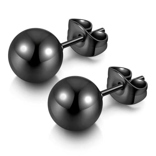 3/4 Pairs Stainless Steel Ball Stud Earrings, High Polished Round Ball Earrings Set for Women & Men 4-10mm - color: Black