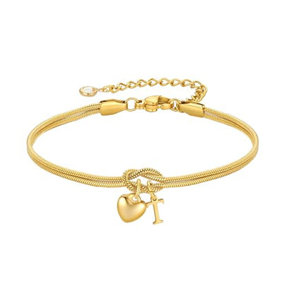 M MOOHAM Initial Knot Bracelets for Women - Gifts for Kids Girls, 18K Gold Plated Letter Bracelets for Women Teen Girls, Dainty Knot Bracelet Jewelry Womens Bridesmaid Birthday Gifts - color: T
