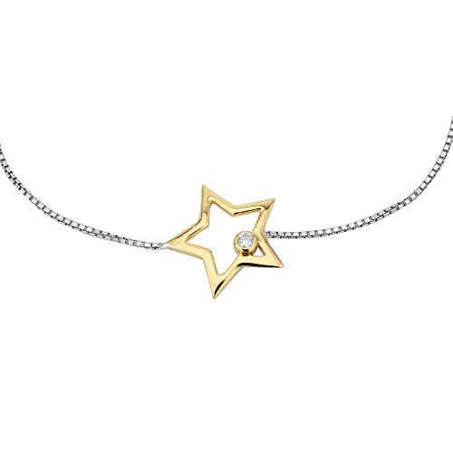 Vanbelle Sterling Silver Star Bracelet with Cubic Zirconia Stones - Celestial Theme - 6.5" Long + 1" Extender