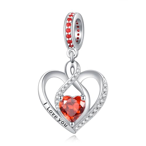 Heart Birthstone Charms for Bracelets, 925 Sterling Silver Women Bead Charms for Charm Bracelets Necklace, Mother's Day Birthday Anniversary Jewelry Gifts for Wife Mom Grandma Daughter - style: Dangle - Jan - Garnet