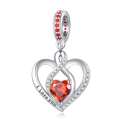 Heart Birthstone Charms for Bracelets, 925 Sterling Silver Women Bead Charms for Charm Bracelets Necklace, Mother's Day Birthday Anniversary Jewelry Gifts for Wife Mom Grandma Daughter - style: Dangle - Jan - Garnet