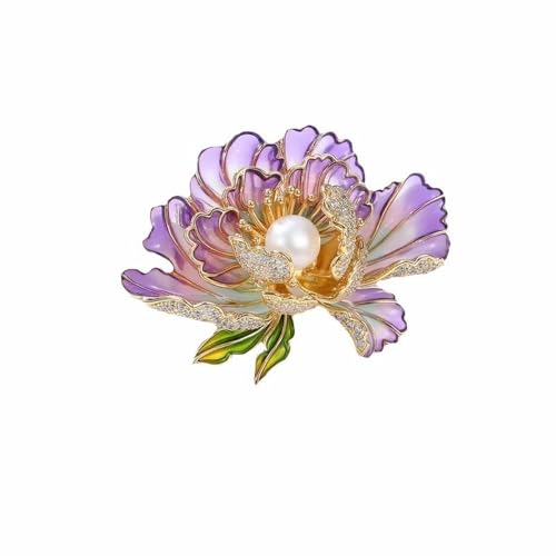 Flower Pearl Brooch Pins for Women Rhinestone Floral Lapel Pin Vintage Jade Orchid Magnolia Brooches Festival Holiday Wedding Party Prom Dress Jewelry Accessories - color: BPurple