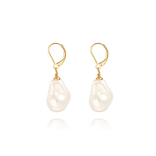 Handpicked White Pearl Earrings 18k Gold Plated Leverback Dangle Stud Pearl Earrings Jewelry for Women - style: Baroque Pearl