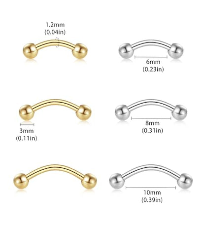 F136 Titanium Eyebrow Piercing Barbell Bent Barbell Ball Ring Screw Back - color: A-Steel-Colored+Gold