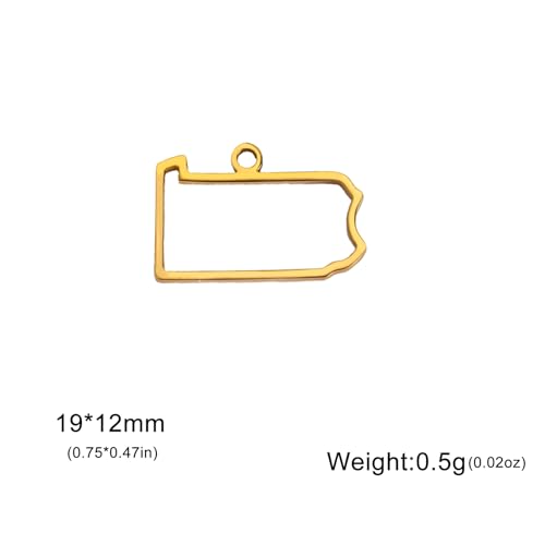 kkjoy 5Pcs Hollow Continents Maps of USA Pendant Charms for Jewelry Making and Crafting, Stainless Steel Mini Charm Craft Supplies Accessories for DIY Bracelet Necklace Earrings - color: Hollow Pennsylvania Map - Gold
