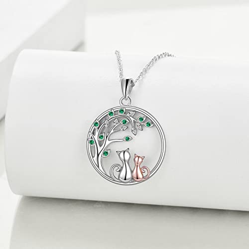 925 Sterling Silver Moon Black Cat Necklace for Women Cat Jewelry - style: B-2 Cat Tree of Life Necklace
