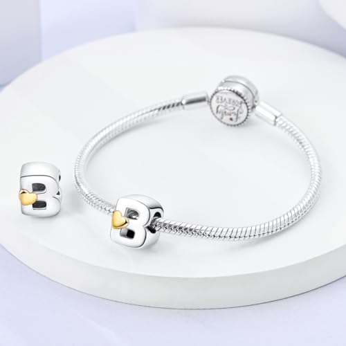 925 Sterling Silver Letter Charms A-Z for Bracelet Necklace Alphabet Bead | Heart letter A B C D G J charm initial gold Pendant beads Jewelry Gift for Women - color: Letter B