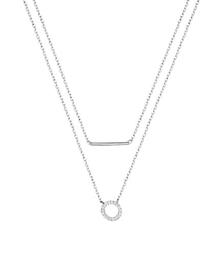 SLUYNZ 925 Sterling Silver Layered Necklace Disc Choker Necklace for Women Teens Silver Layering Bar Circle Choker Necklace