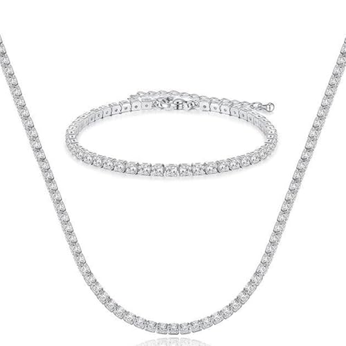 Rhinestone Necklace Bracelet Jewelry Set for Women Sparkly Crystal Cubic Zirconia Chain Choker Necklace Brides Bridesmaid Prom Costume Accessorie - color: Silver