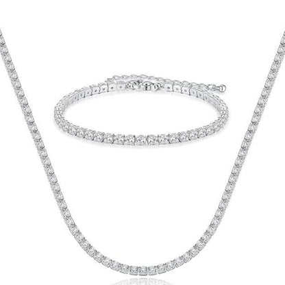 Rhinestone Necklace Bracelet Jewelry Set for Women Sparkly Crystal Cubic Zirconia Chain Choker Necklace Brides Bridesmaid Prom Costume Accessorie - color: Silver