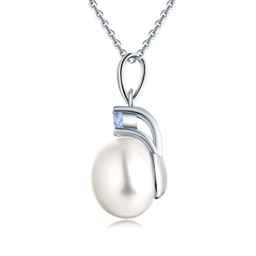 925 Sterling Silver Freshwater Cultured Pearl Pendant Necklace JO WISDOM Jewelry for Women,Girls - color: 10mm,March,aquamarine Color