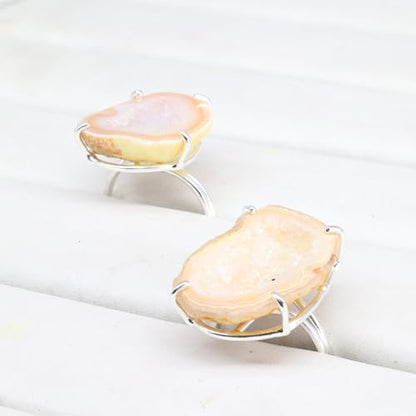Geode Ring Set with Agate and Quartz Crystals,Stone Sizes 25-30mm - color: Orange, style: 1