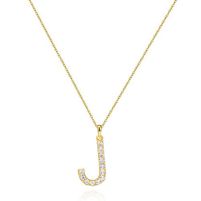 Tarsus Initial Cubic Zirconia Necklace for Women Teens | Jewelry Gifts for Women Adjustable Chain 18" + 2" - style: Gold-J-Diamond style