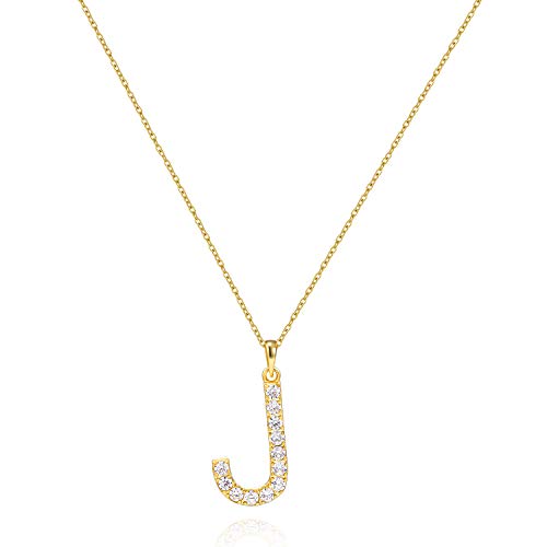 Tarsus Initial Cubic Zirconia Necklace for Women Teens | Jewelry Gifts for Women Adjustable Chain 18" + 2" - style: Gold-J-Diamond style