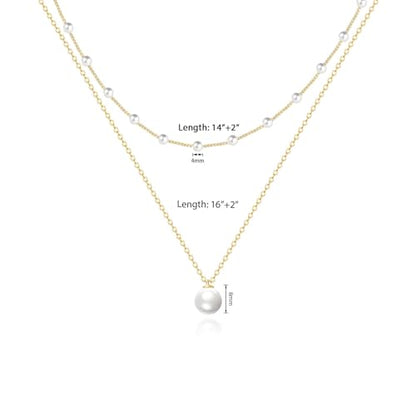 Pearl Necklace for Women, Dainty Pearls Choker Necklace for Women 14K Gold Plated Layered Pendant Necklace Handmade Gold Chain Necklace Everyday Jewelry Gift - color: Layered Satellite Pearl-Gold