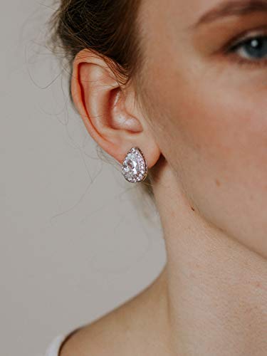 SWEETV Teardrop Bridal Wedding Earrings for Brides, Women | Elegant Pear shaped Cubic Zirconia Stud Earrings, Teardrop Bridal Jewelry, for Prom, Bridesmaid Gifts and Formal Wear - color: 2.Silver